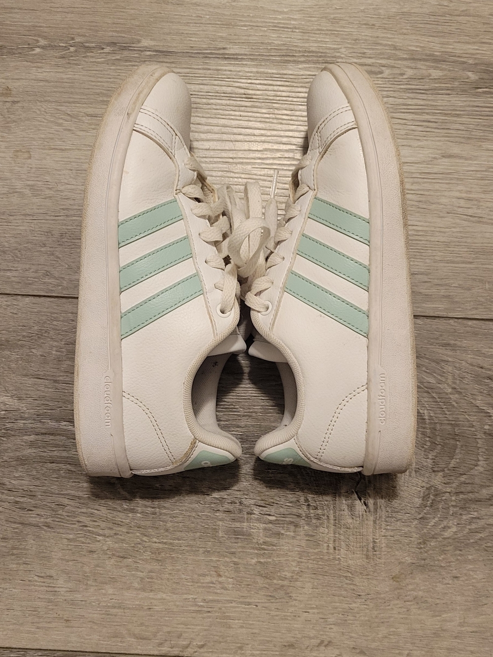 adidas White Sneakers with Mint Green Stripes